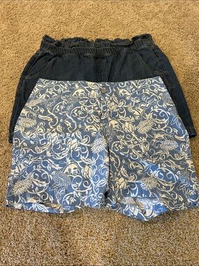 2 Pair Lane Bryant Shorts-Light Blue With Flowers and Denim Size 14